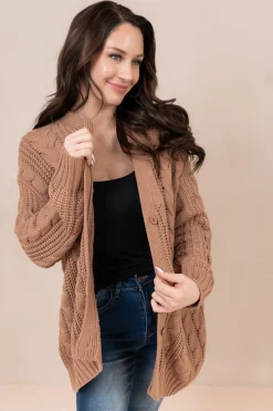 Cable Knit Adult Cardigan in Latte