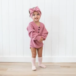 Chunky Knit Bow Headband in Apple Blossom