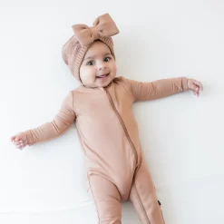 Chunky Knit Bow Headband in Latte