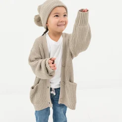 Chunky Knit Pom Beanie in Almond