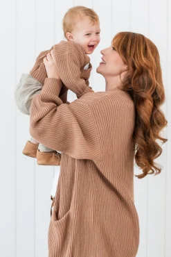Chunky Knit Women's Oversized Cardigan in Latte