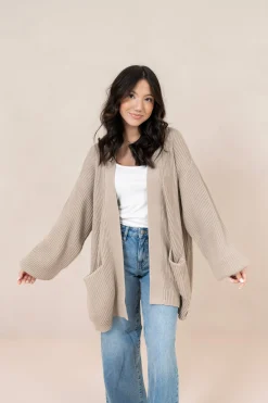 Chunky Knit Women's Oversized Cardigan in Almond