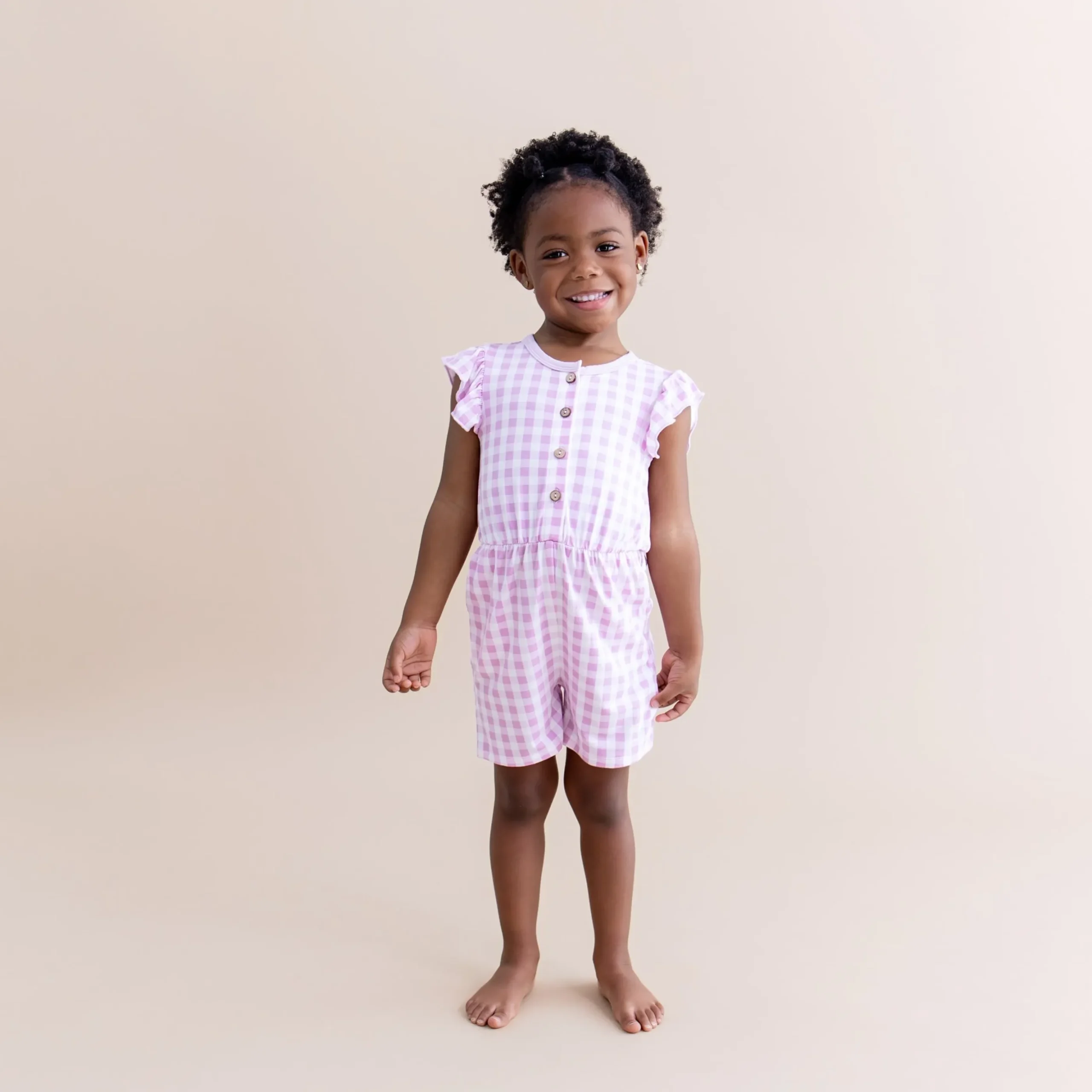 Flutter Sleeve Romper in Gingham Thistle