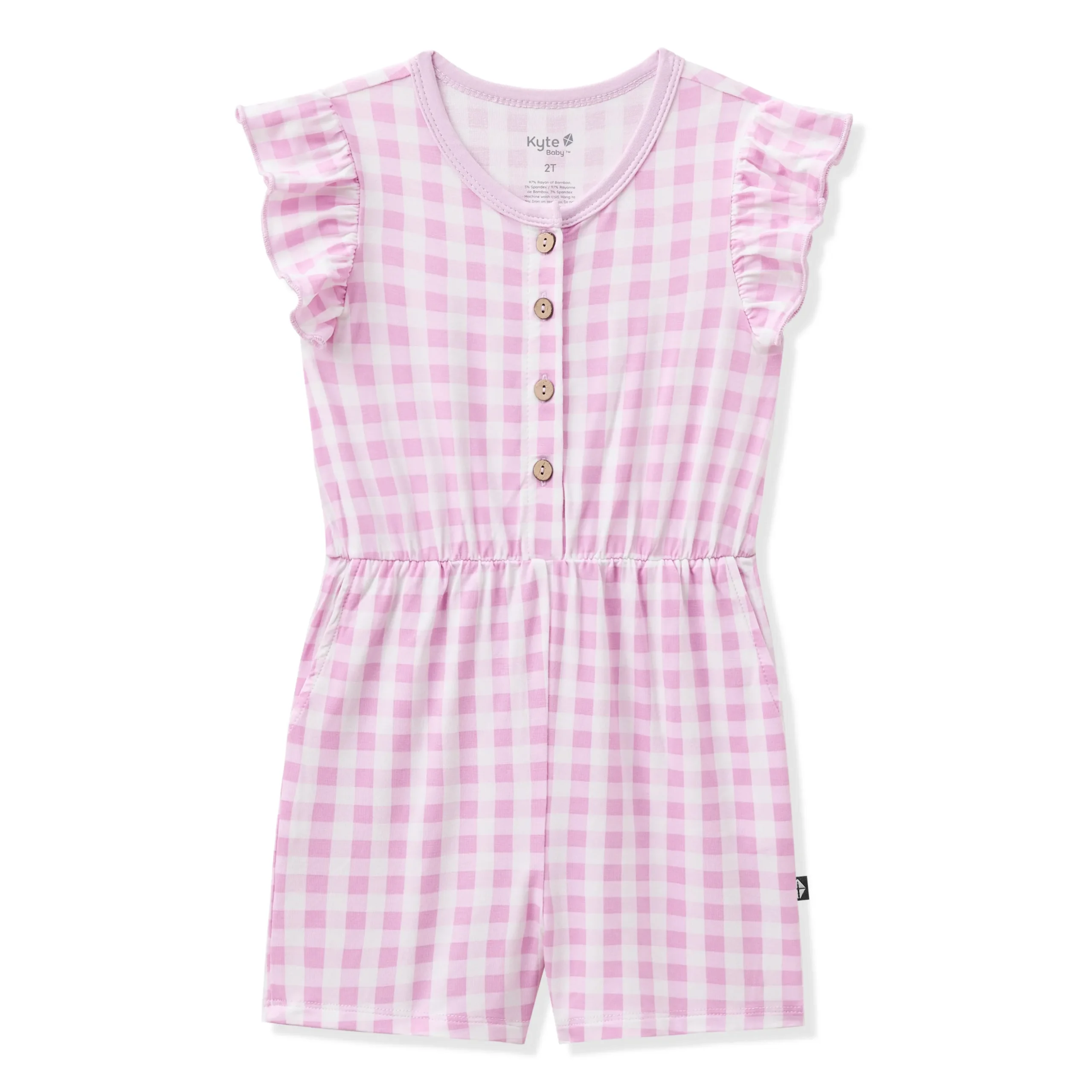 Flutter Sleeve Romper in Gingham Thistle