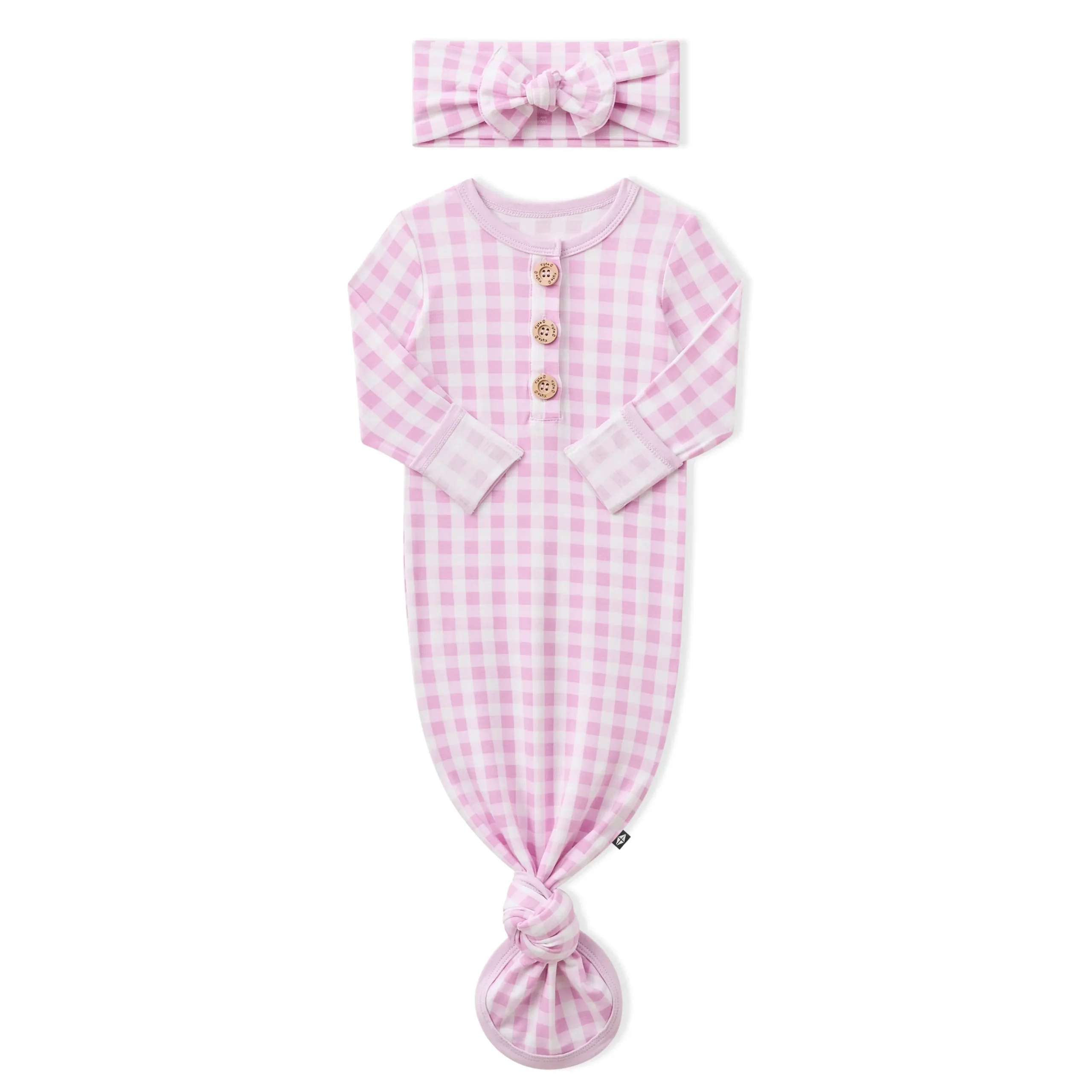 Knotted Gown with Bow Set in Gingham Thistle