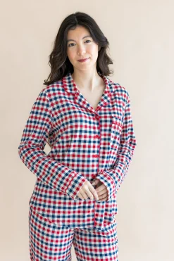 Long-Sleeved Women's Pajama Set in Patriotic Gingham