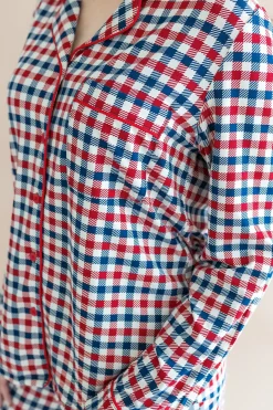 Long-Sleeved Women's Pajama Set in Patriotic Gingham