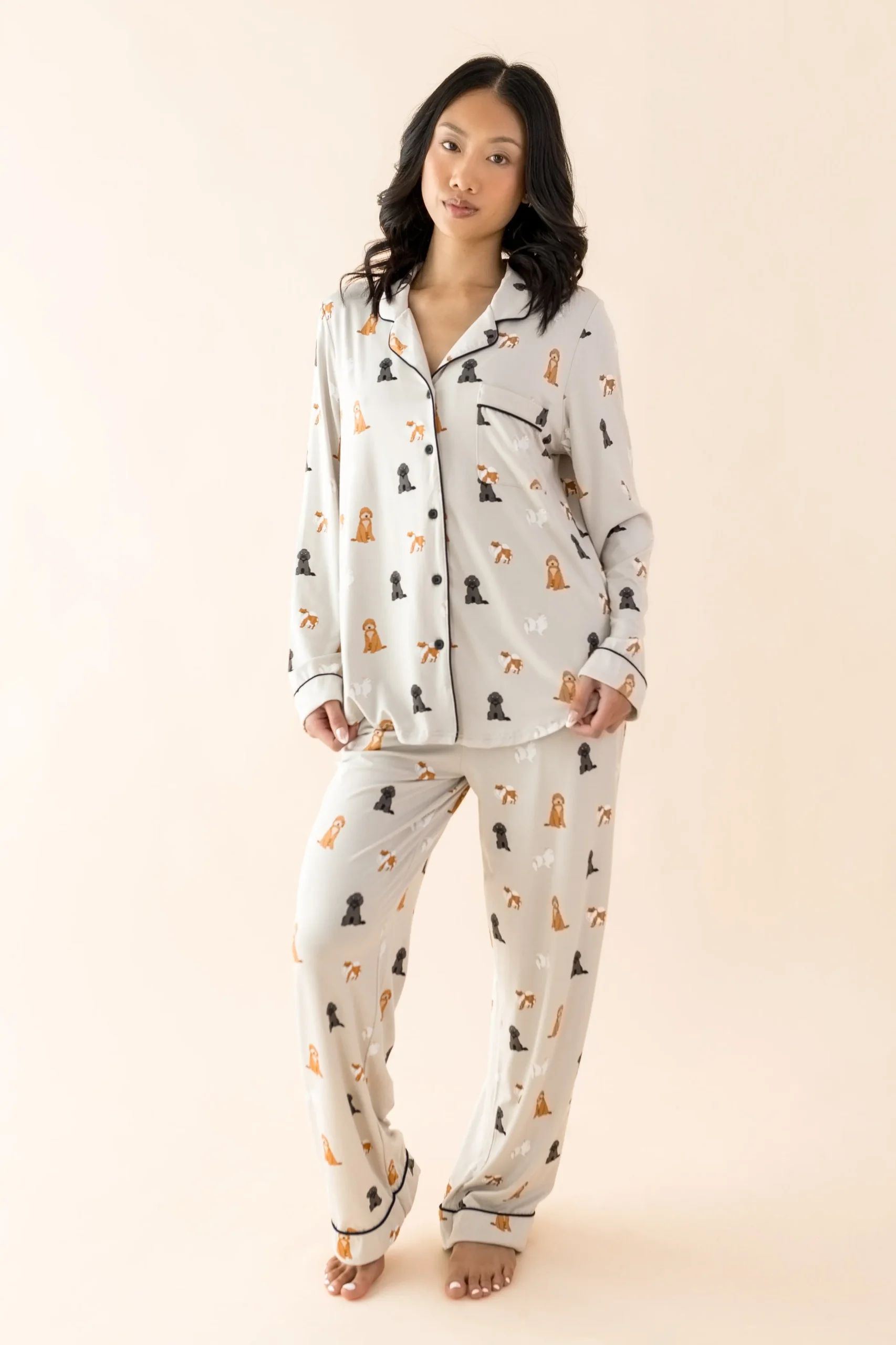 Long-Sleeved Women's Pajama Set in Fluffy Dog
