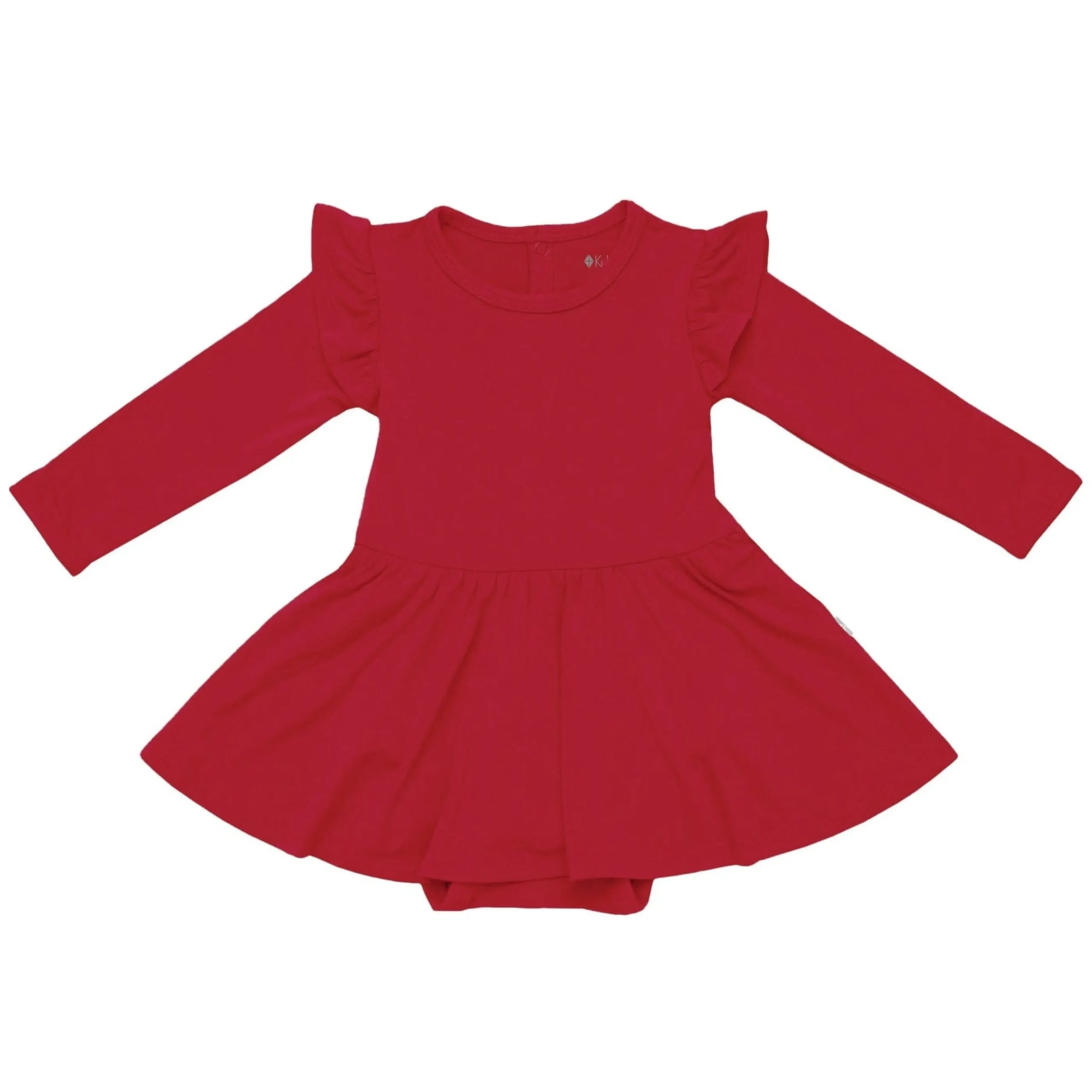 Long Sleeve Twirl Bodysuit Dress in Cardinal