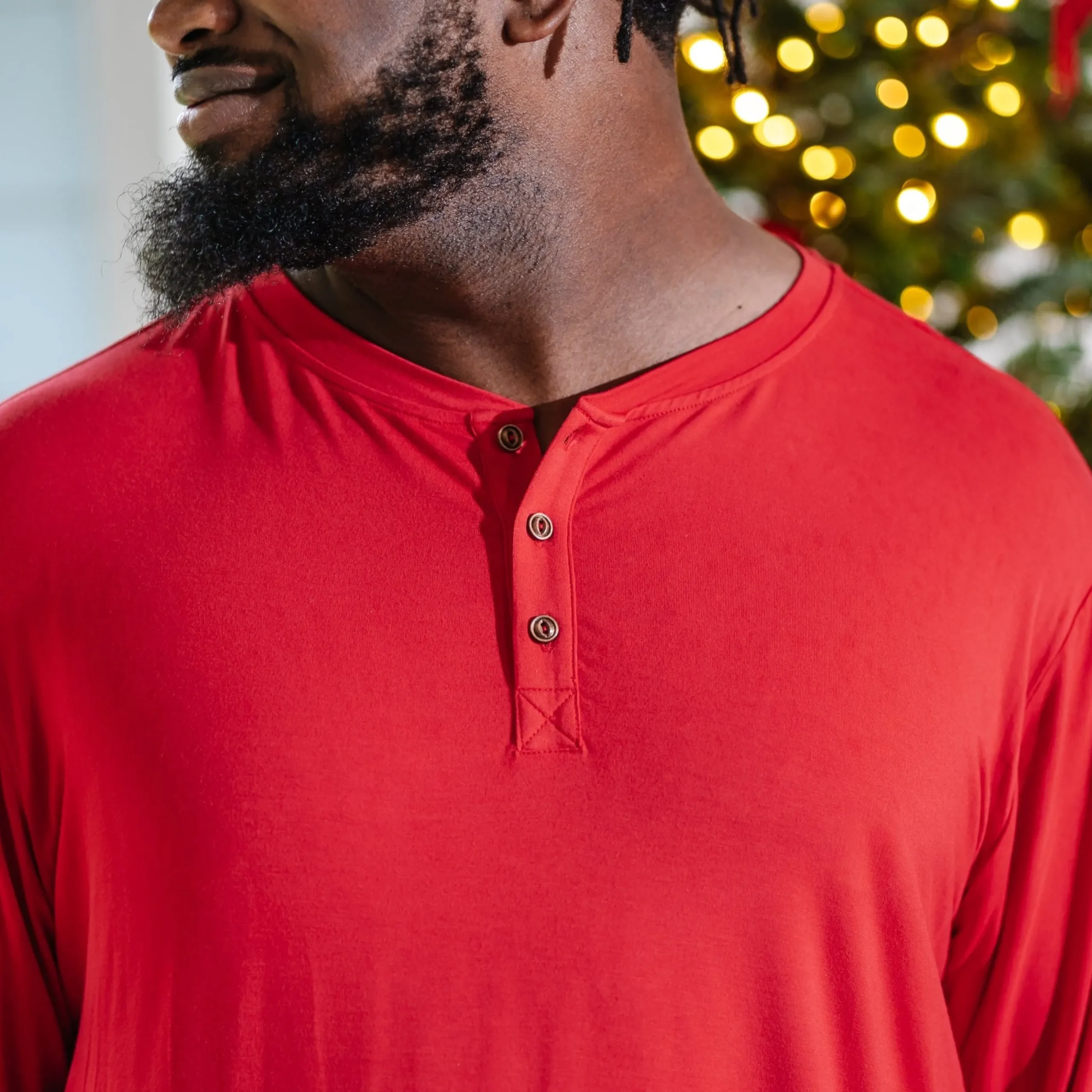 Men's Long Sleeve Henley Top in Cardinal