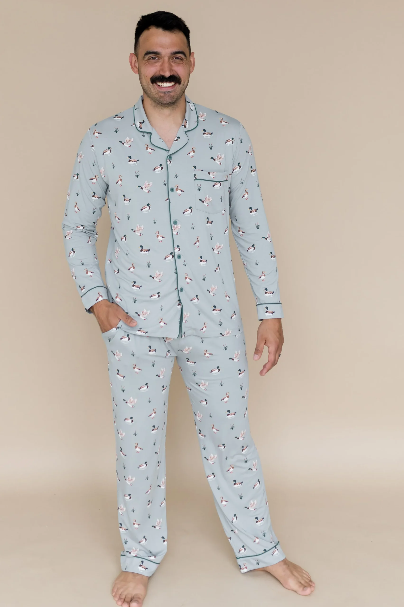 Men's Long Sleeve Pajama Set in Mallard Duck