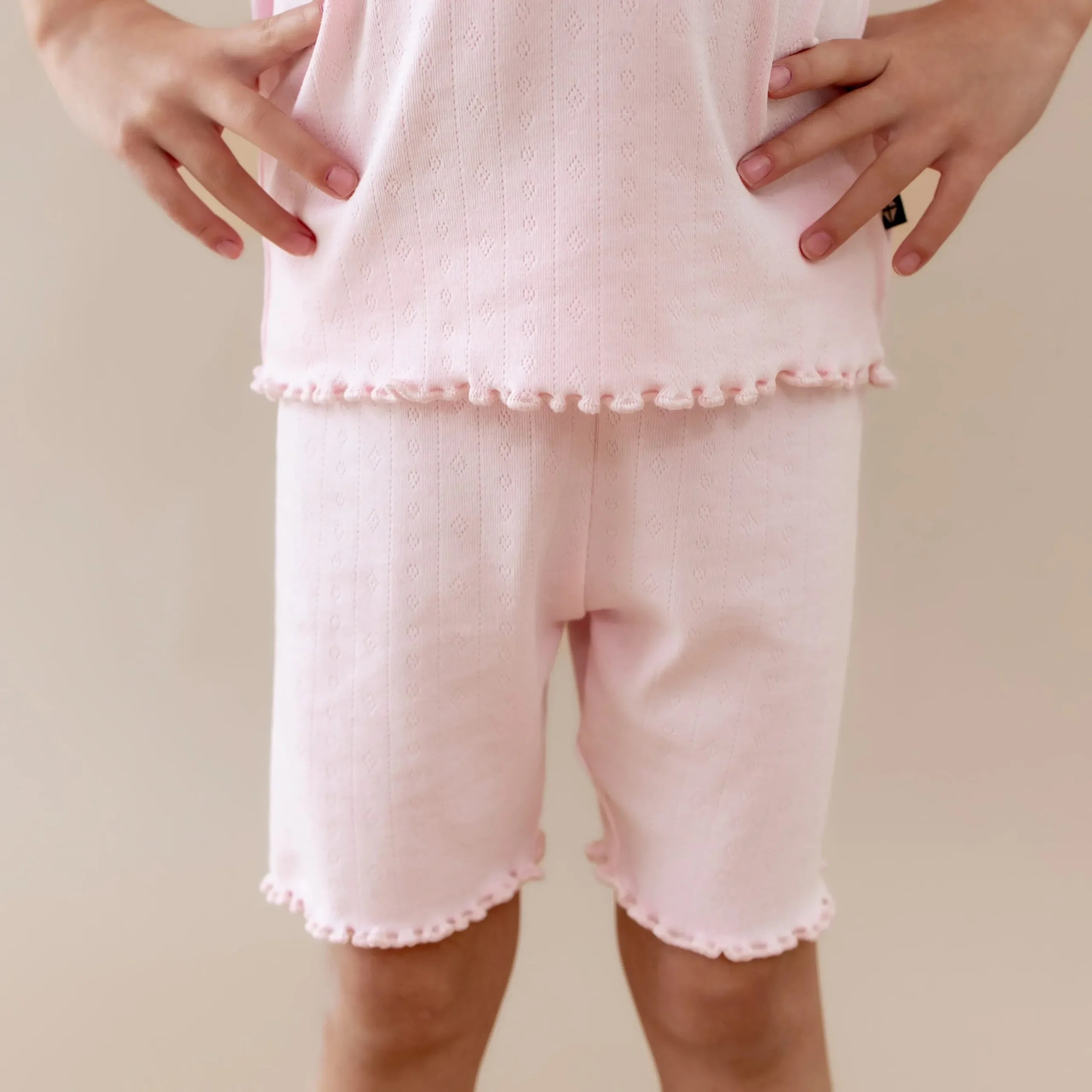 Pointelle Short Sleeve Set in Sakura