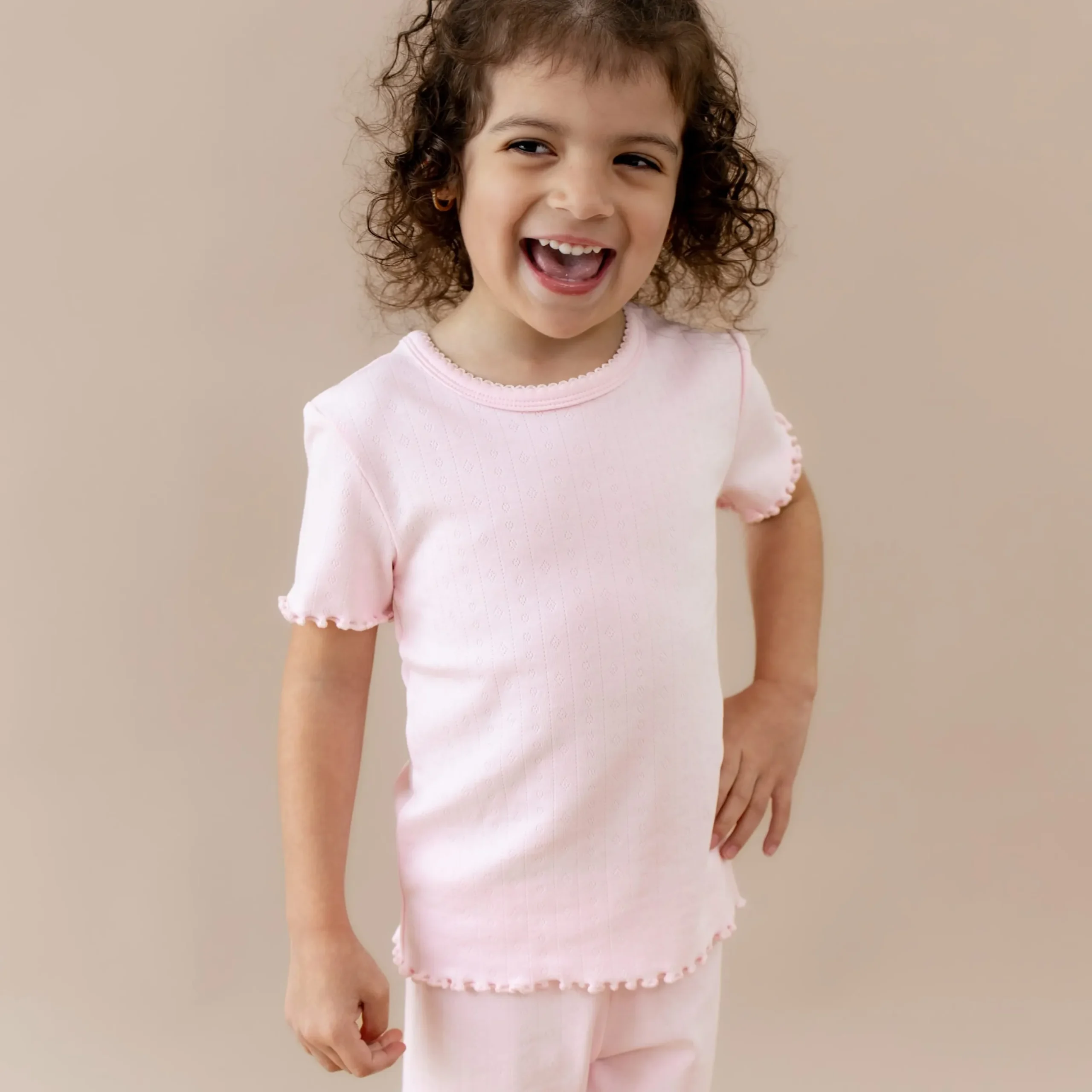 Pointelle Short Sleeve Set in Sakura