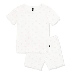Pointelle Short Sleeve Set in Sweet Pink Bow