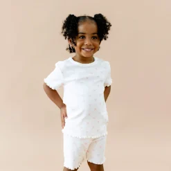 Pointelle Short Sleeve Set in Sweet Pink Bow