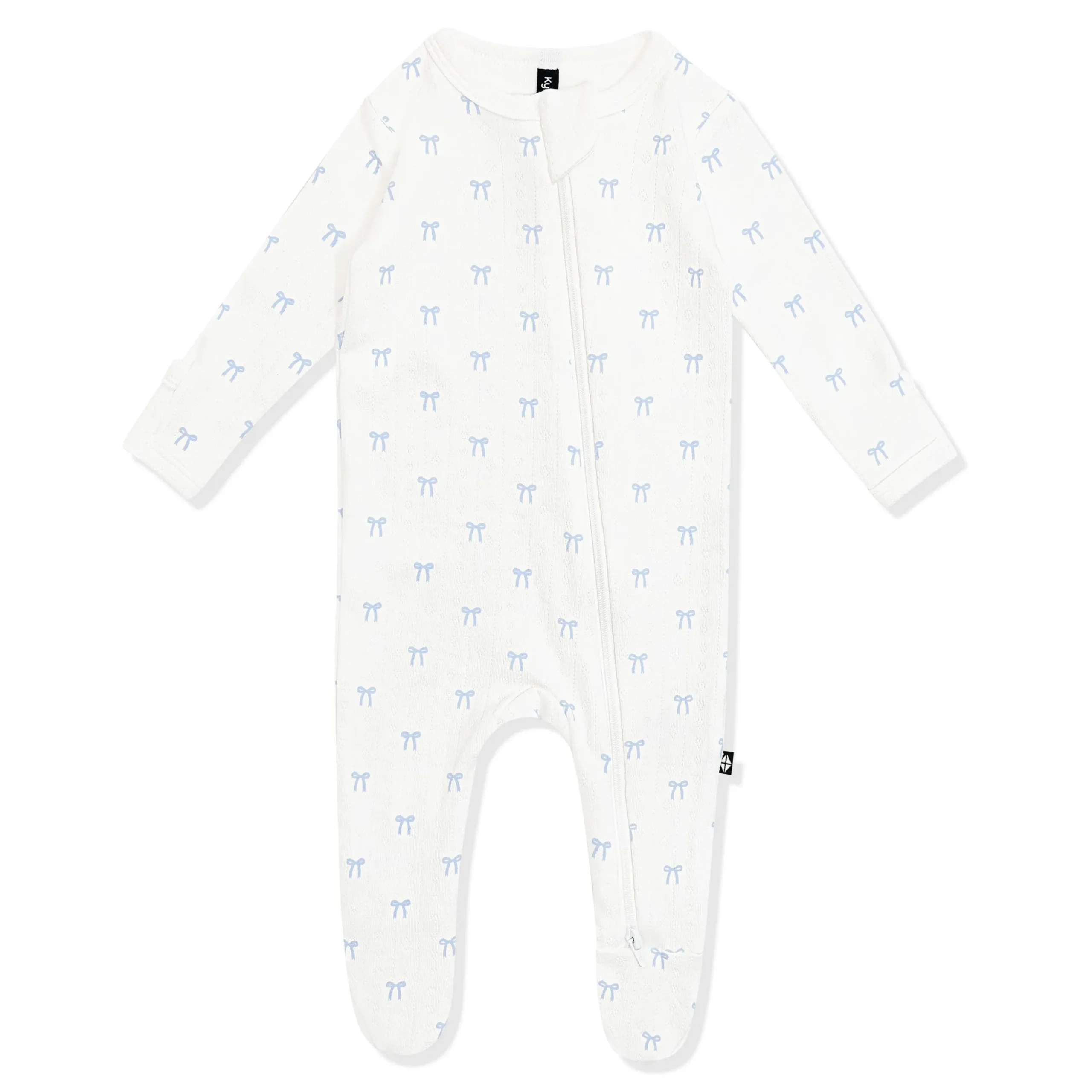 Pointelle Zippered Footie in Sweet Blue Bow