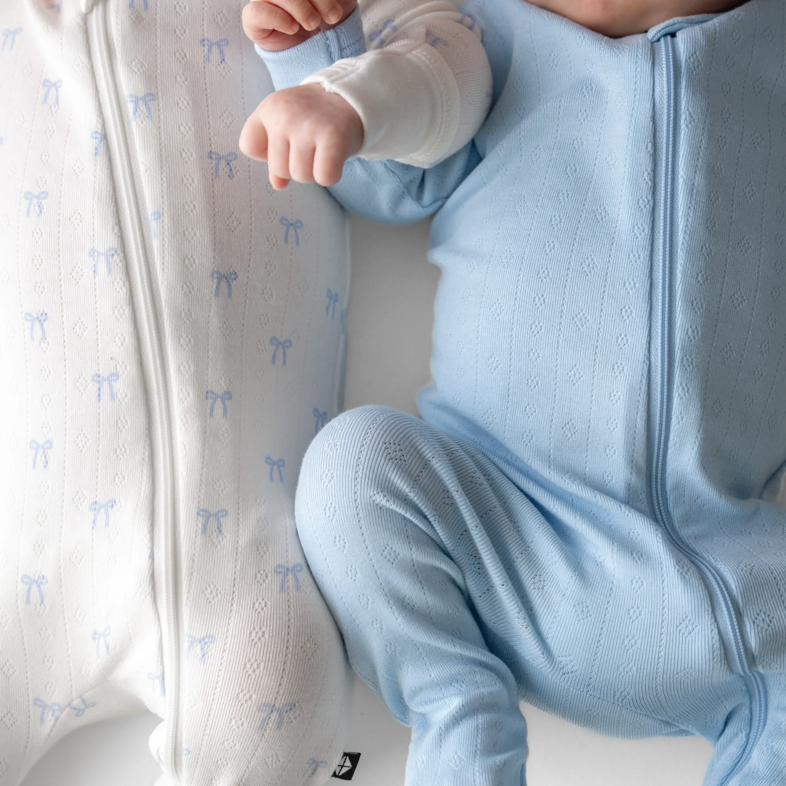 Pointelle Zippered Footie in Sweet Blue Bow