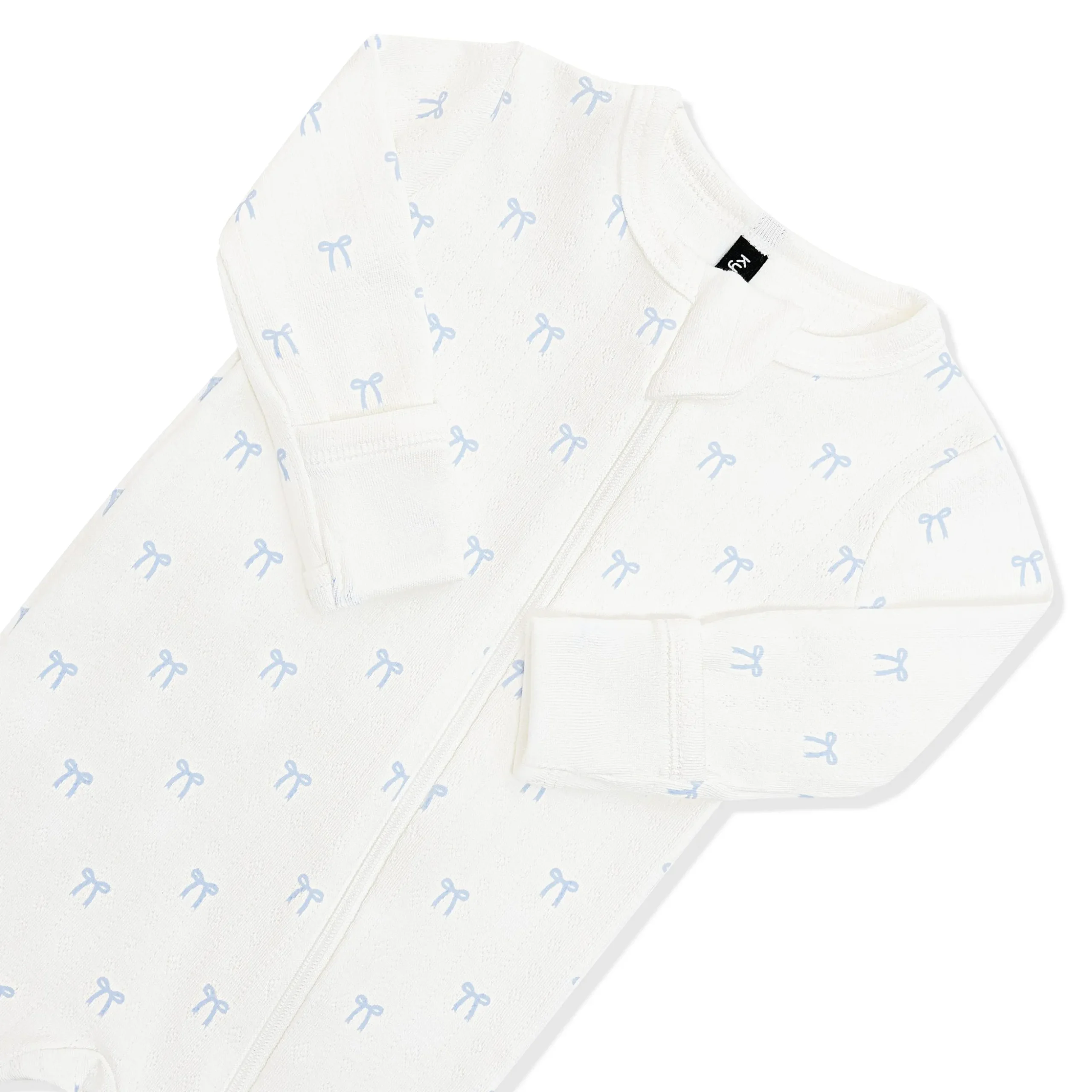 Pointelle Zippered Footie in Sweet Blue Bow