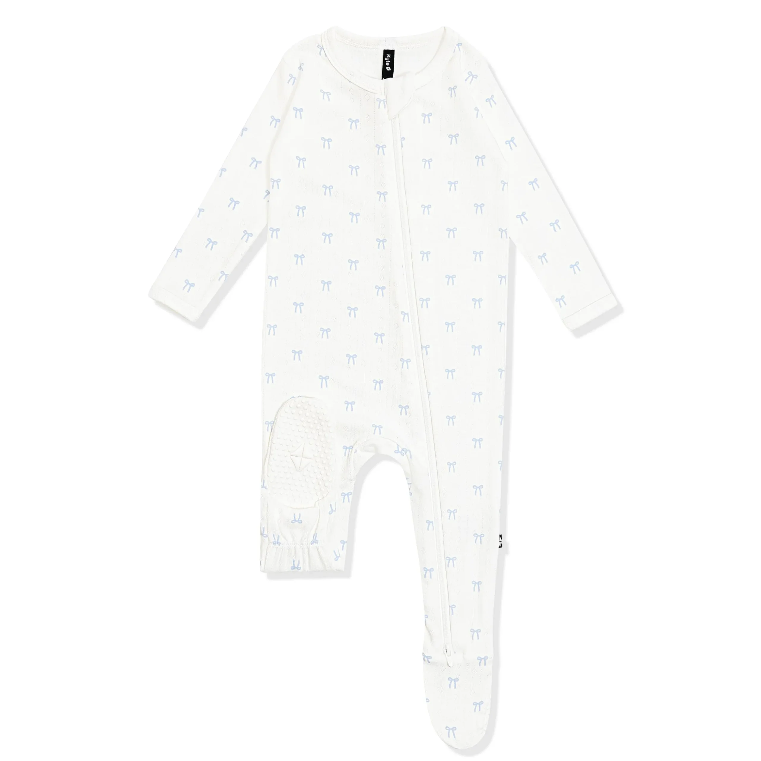 Pointelle Zippered Footie in Sweet Blue Bow