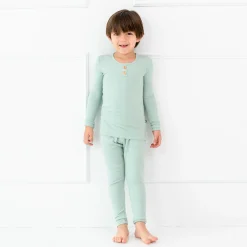 Ribbed Henley Set in Sage