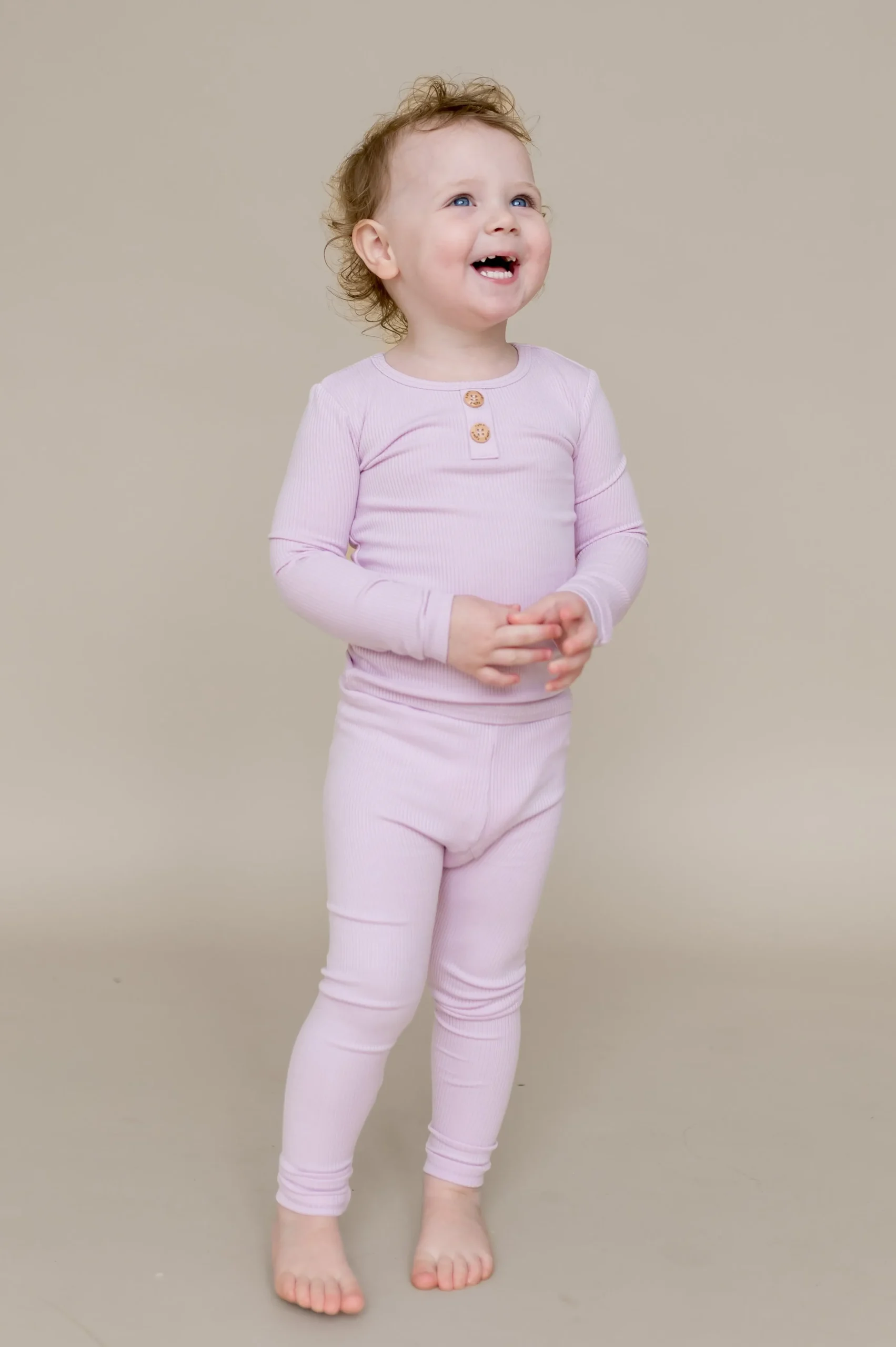 Ribbed Henley Set in Thistle