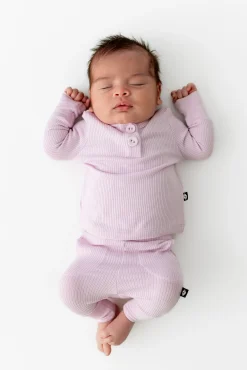 Ribbed Infant Henley Set in Thistle