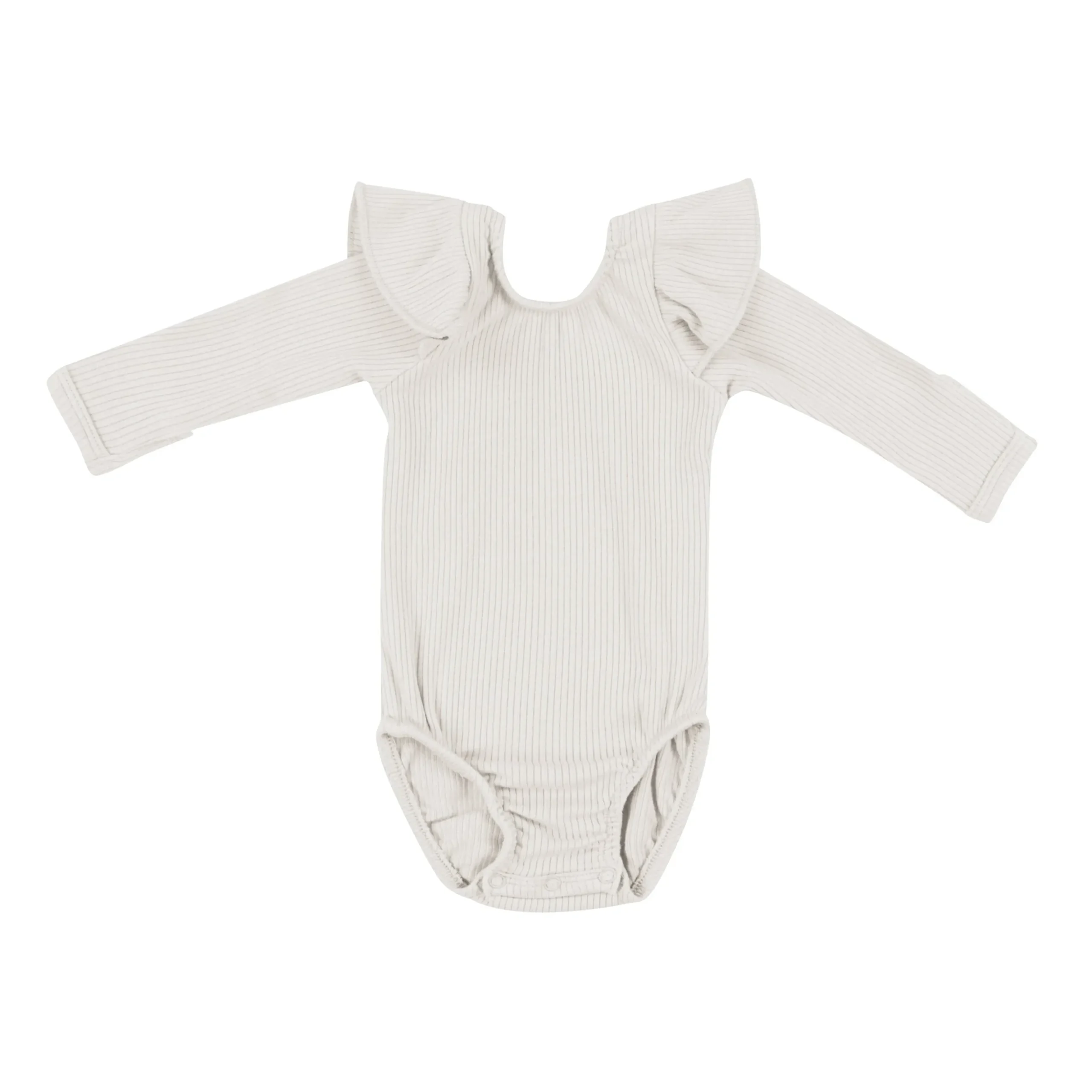 Ribbed Long Sleeve Ruffle Leotard in Oat