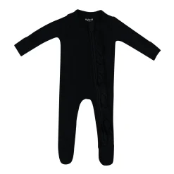 Ribbed Ruffle Zipper Footie in Midnight