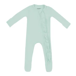 Ribbed Ruffle Zipper Footie in Sage