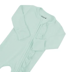 Ribbed Ruffle Zipper Footie in Sage