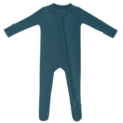 Ribbed Zipper Footie in Atlantic