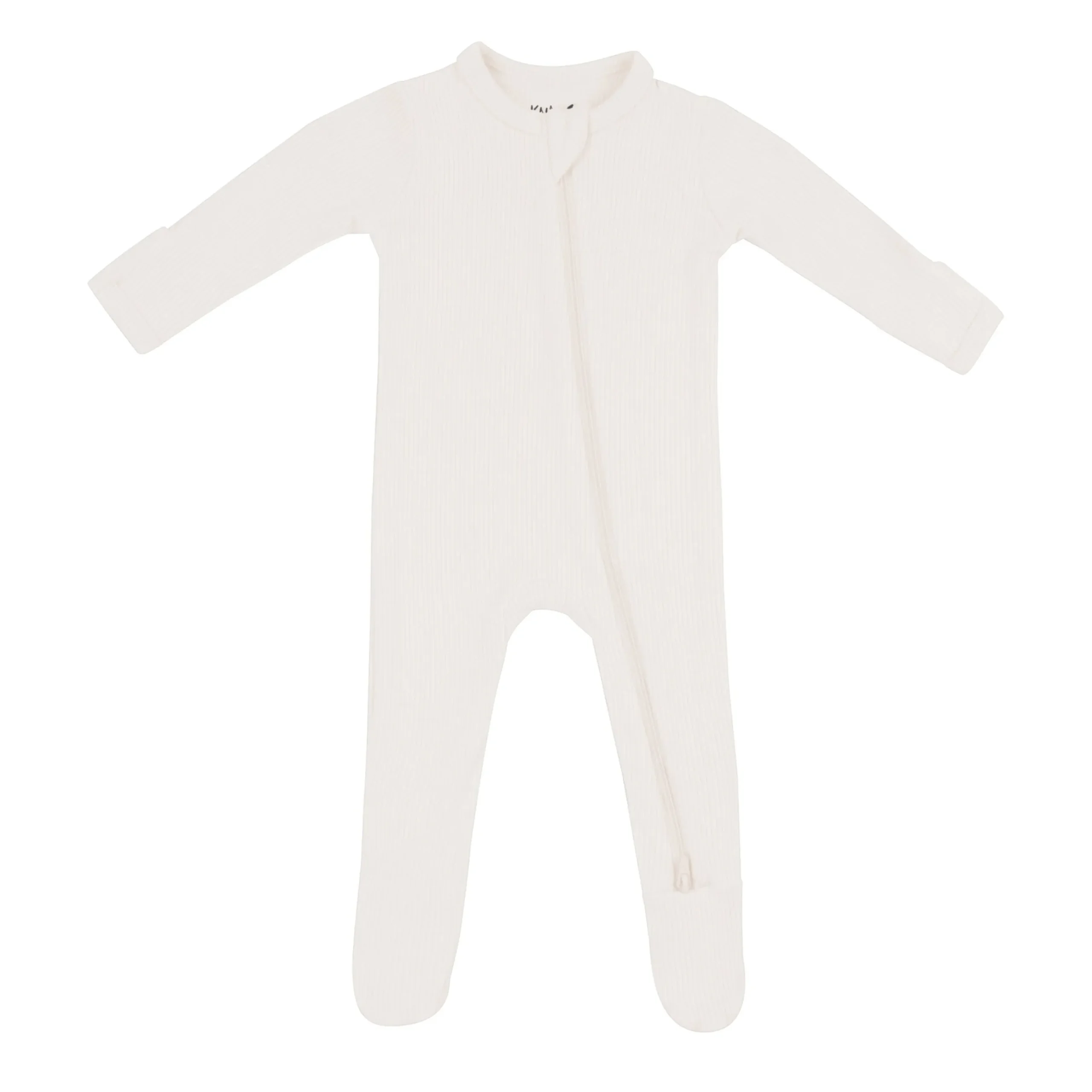 Ribbed Zipper Footie in Oat