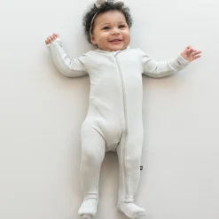 Ribbed Zipper Footie in Oat