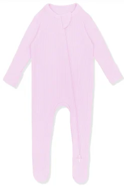 Ribbed Zipper Footie in Thistle