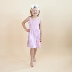 Smocked Dress in Gingham Thistle