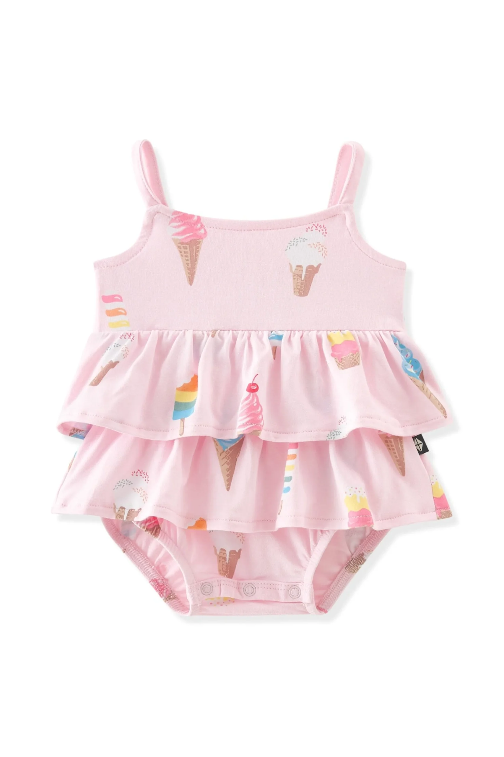 Spaghetti Strap Ruffle Romper in Sakura Ice Cream