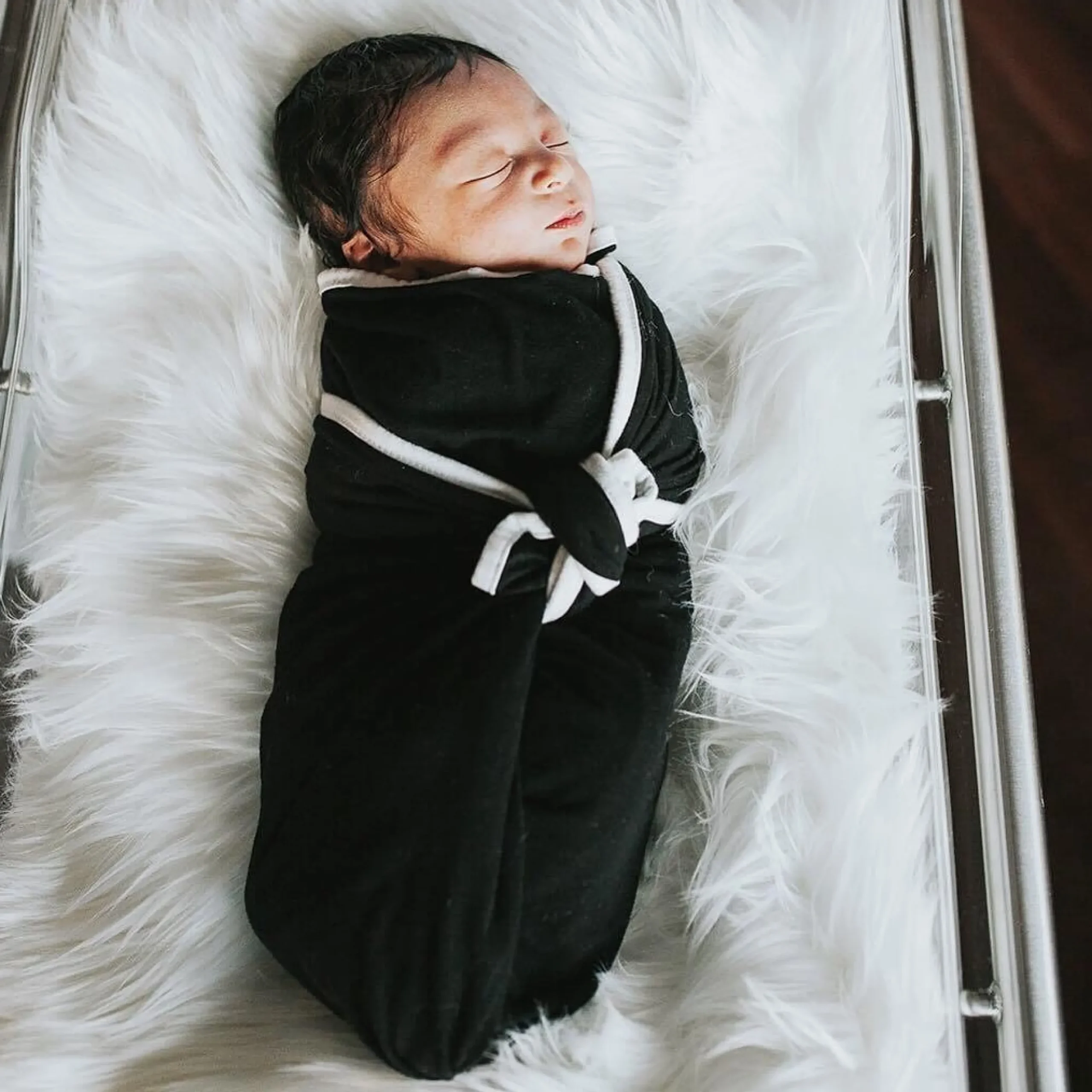 Swaddle Blanket in Midnight with Cloud Trim