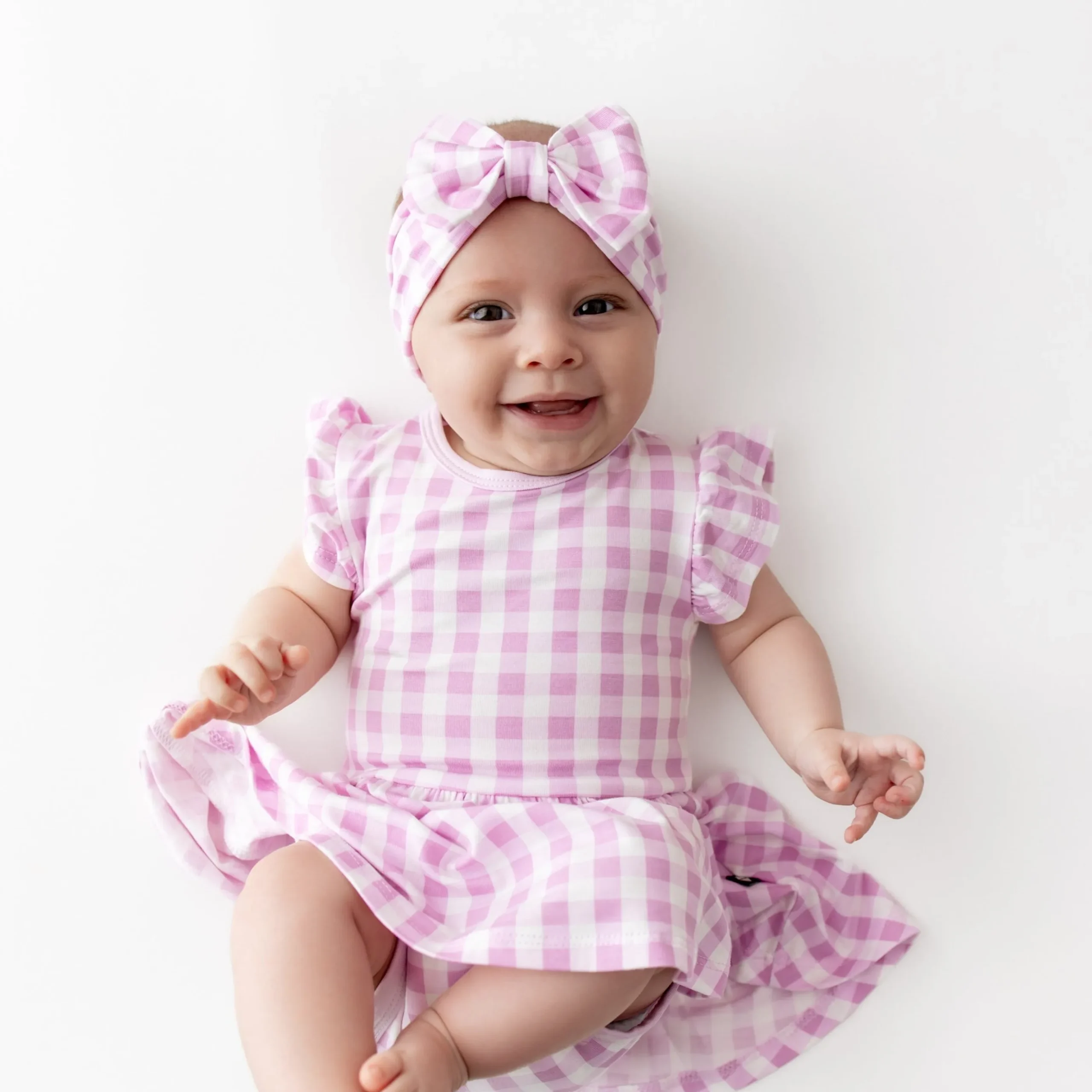 Twirl Bodysuit Dress in Gingham Thistle