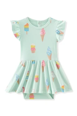 Twirl Bodysuit Dress in Mint Ice Cream