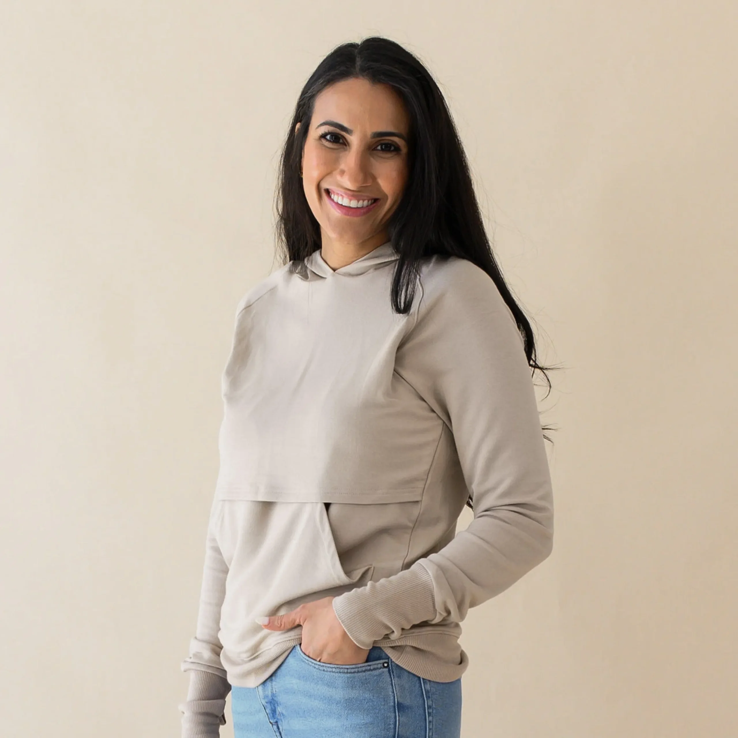 Women's French Terry Nursing Hoodie in Almond