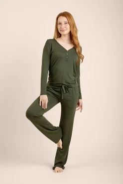 Women's Long Sleeve Henley Tee in Fir