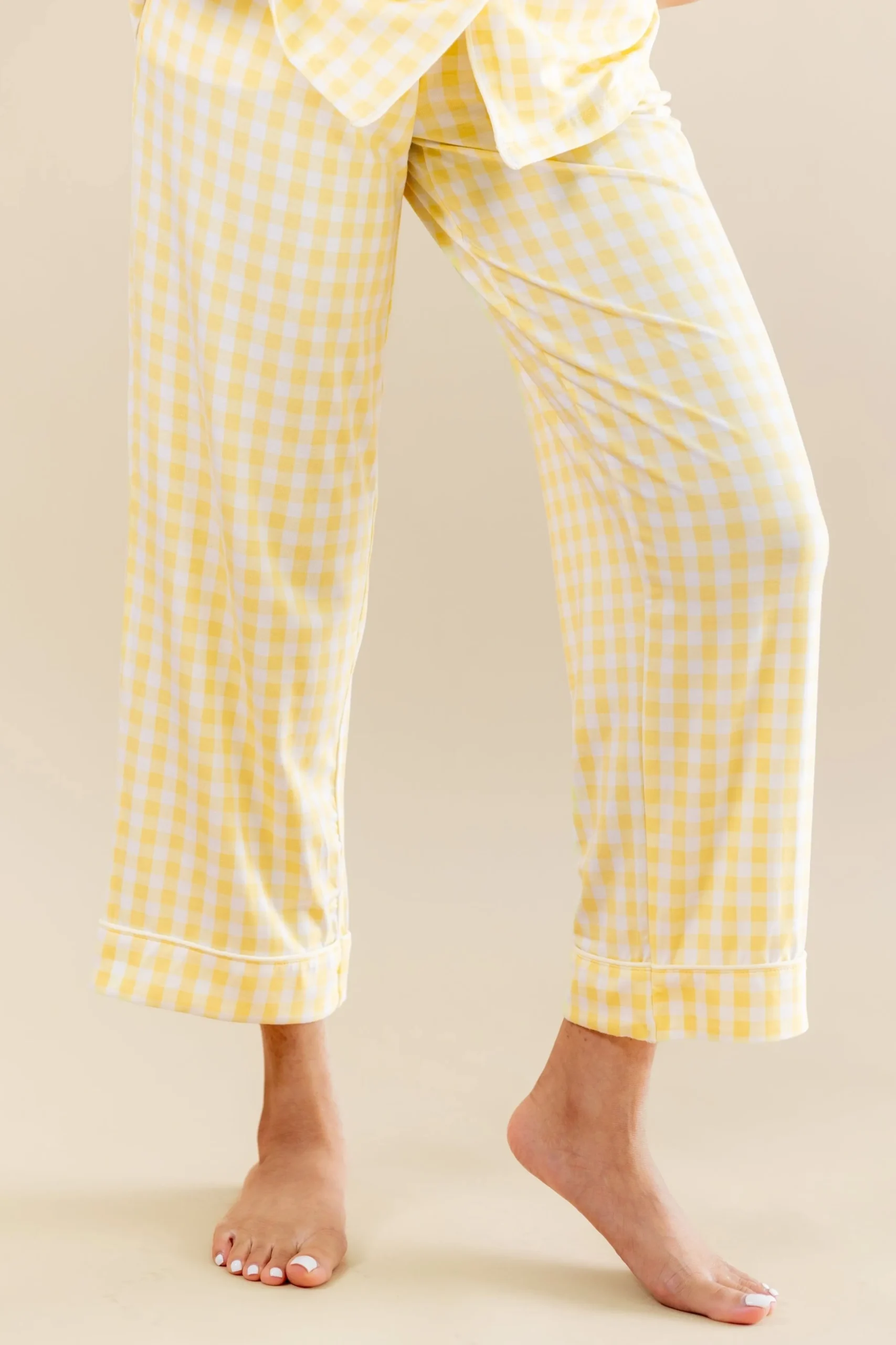 Women's Short Sleeve Cropped Pajama Set in Gingham Chamomile
