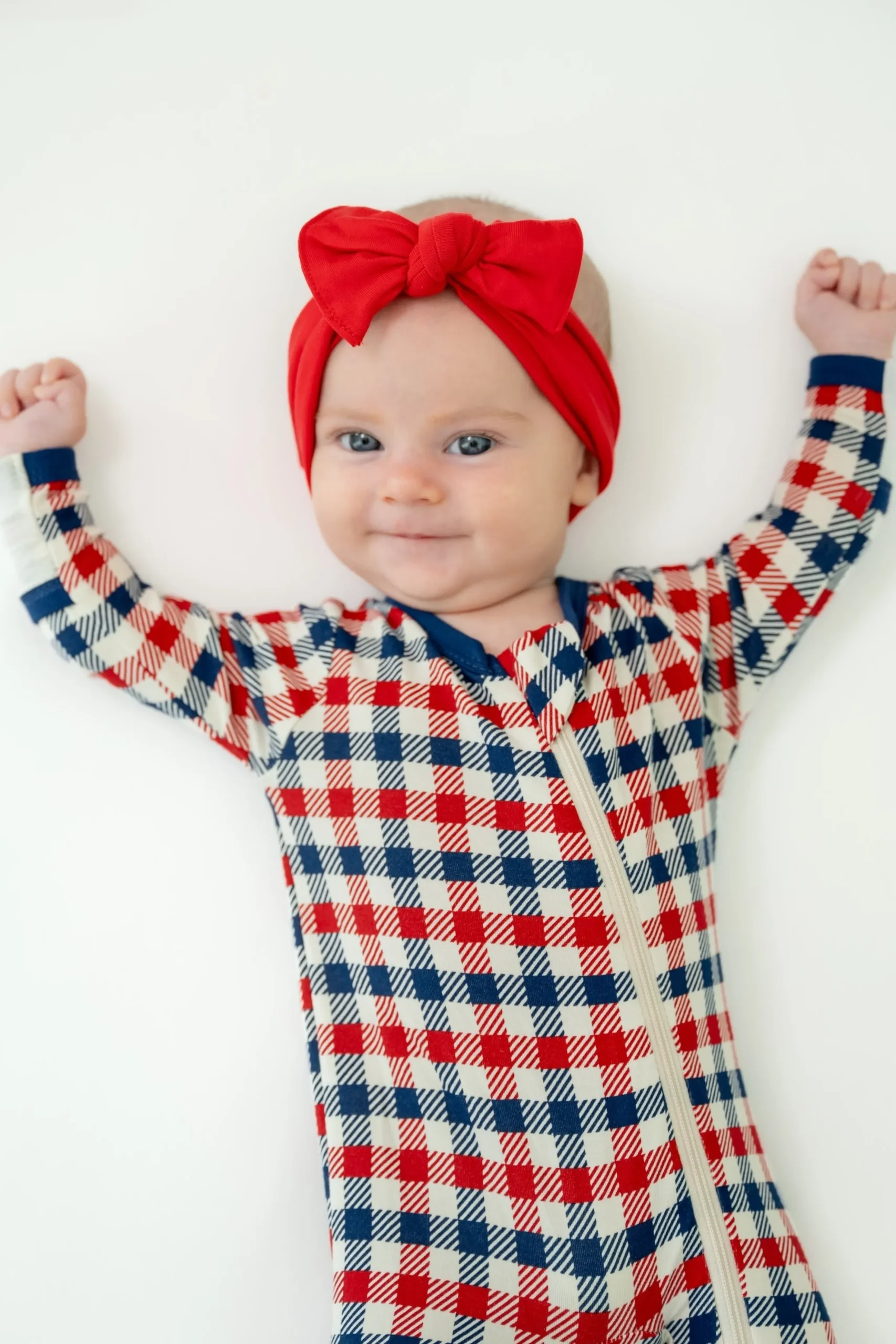 Zippered Footie in Patriotic Gingham