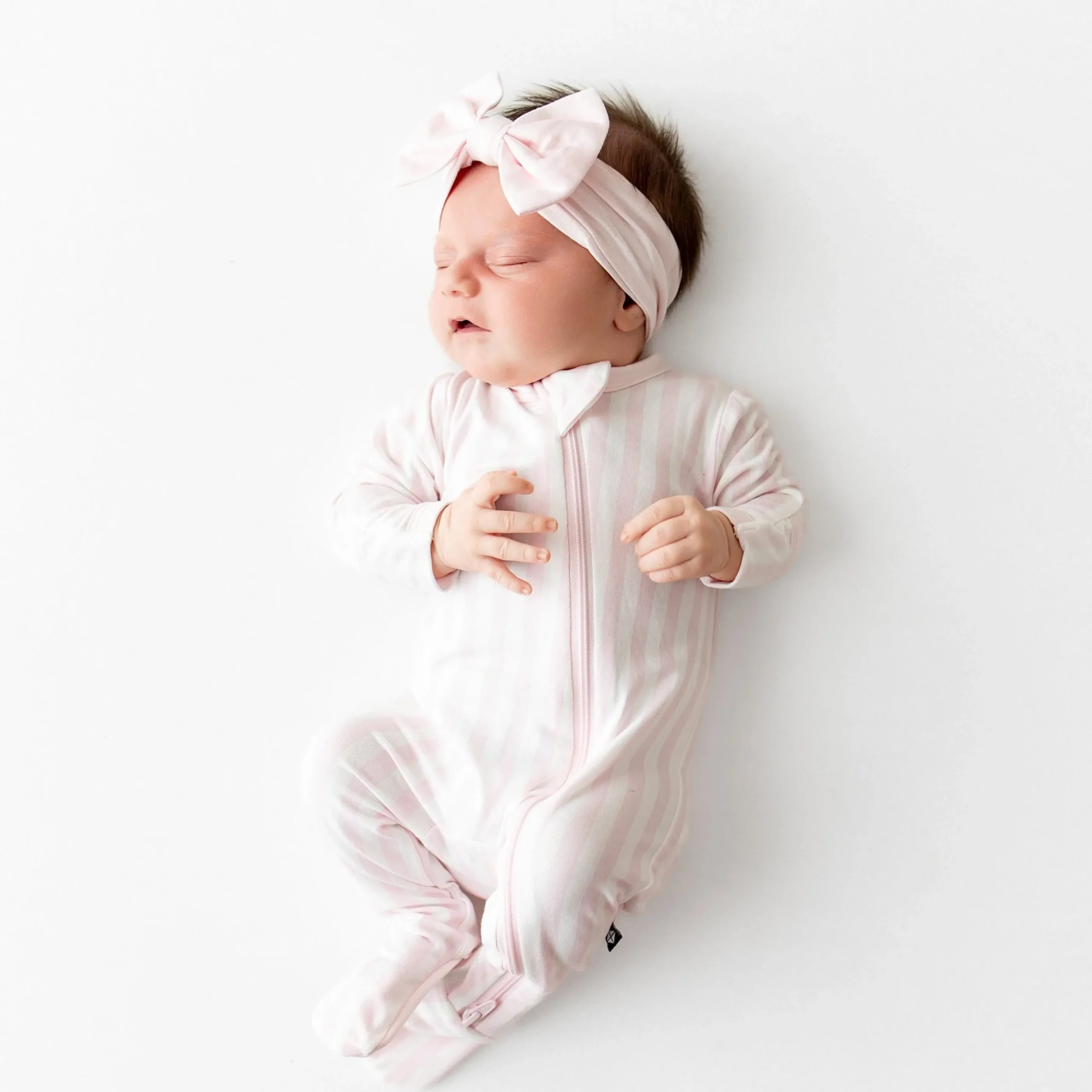 Zippered Footie in Small Sakura Stripe