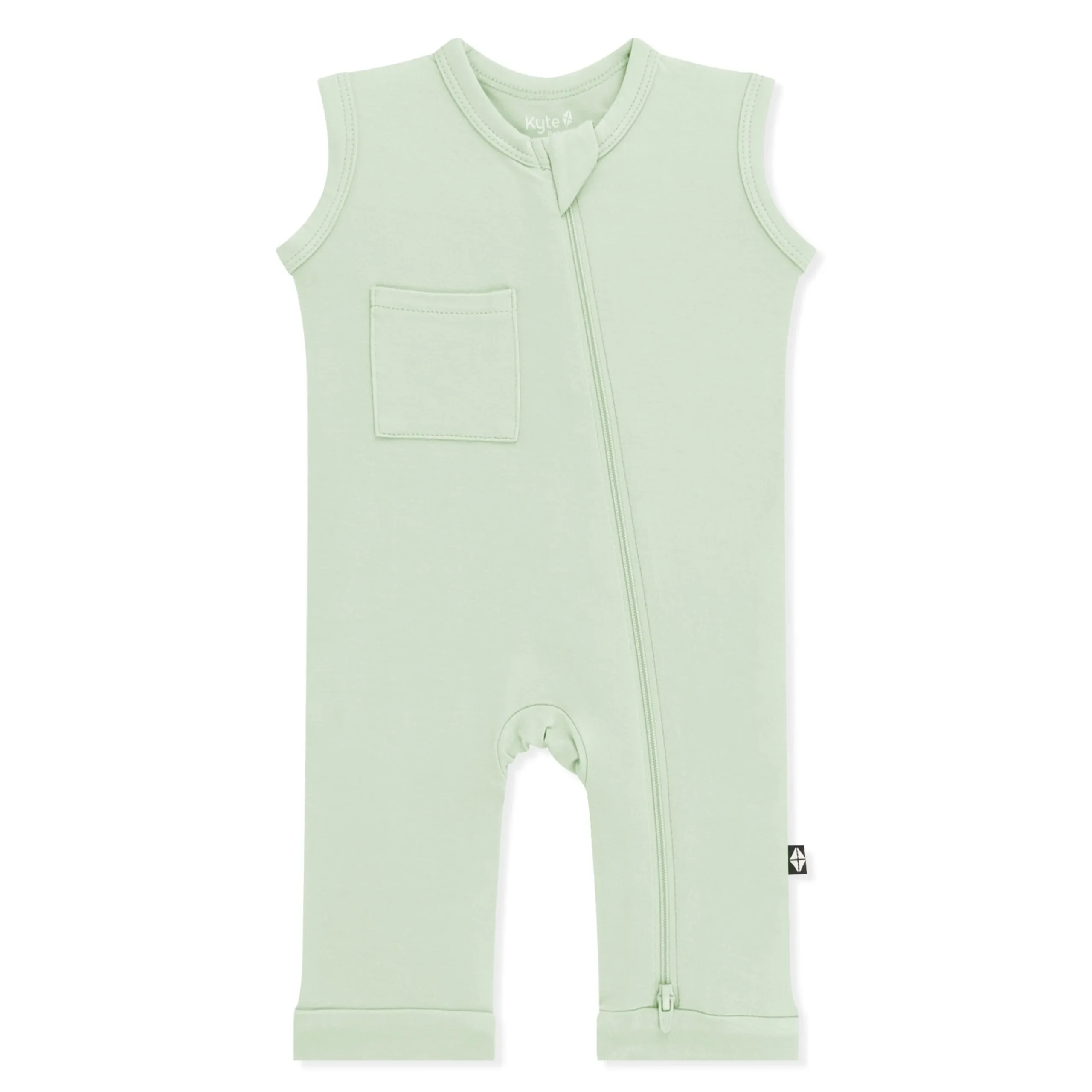 Zippered Sleeveless Romper in Basil