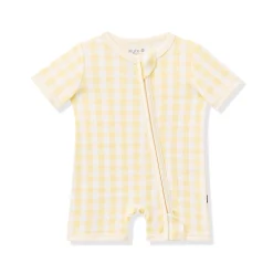 Zipper Shortall Romper in Gingham Chamomile