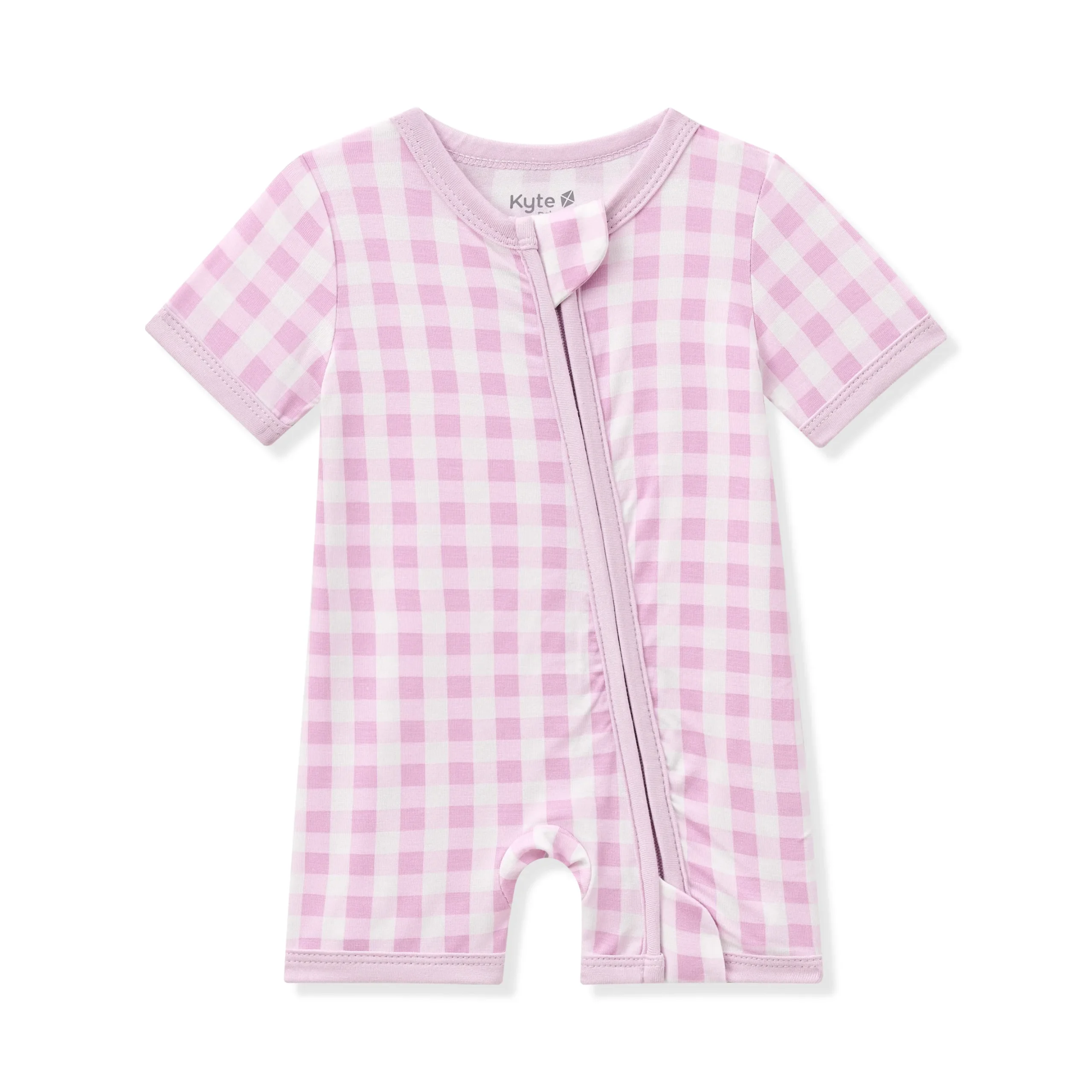 Zipper Shortall Romper in Gingham Thistle