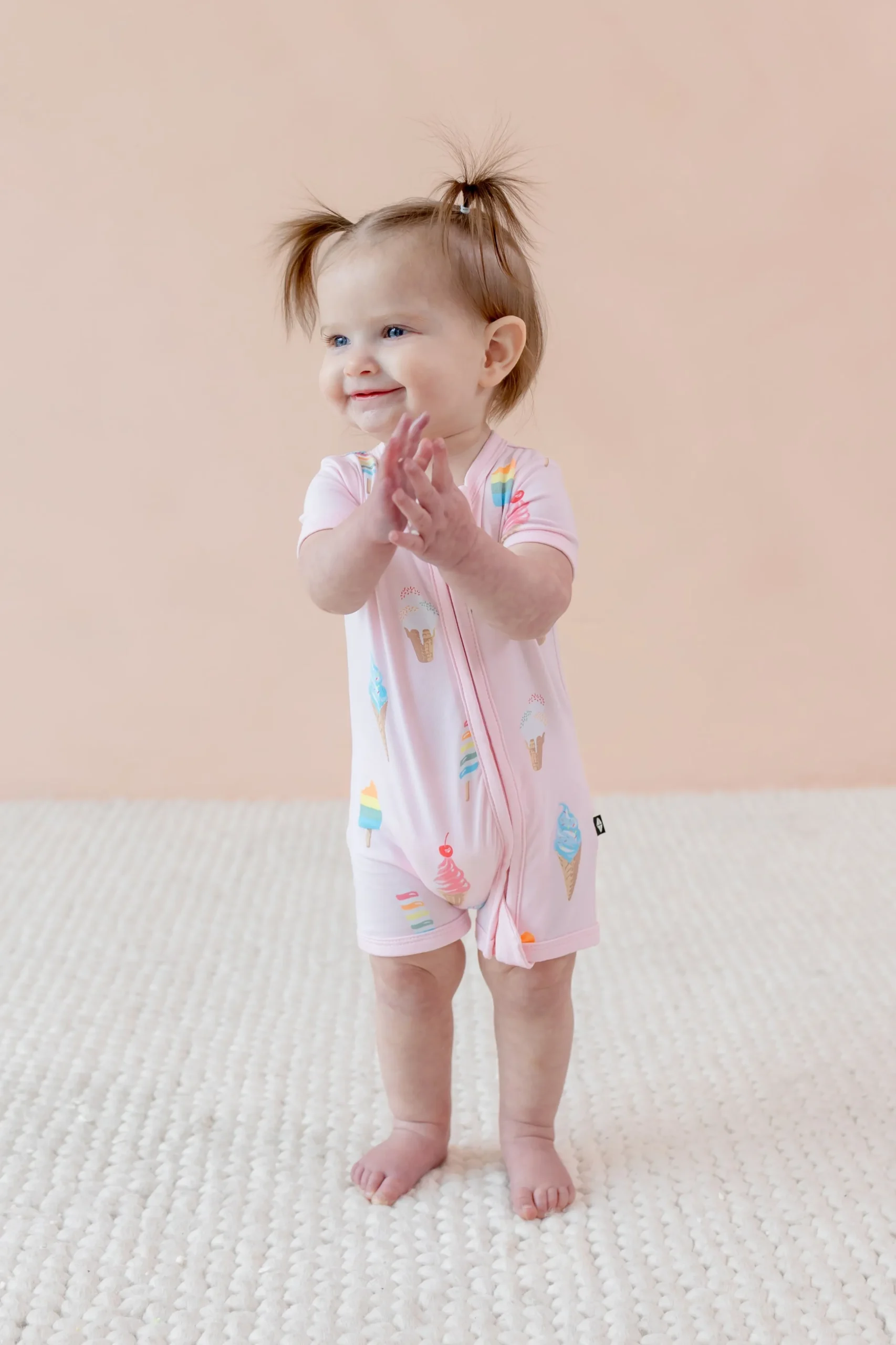 Zipper Shortall Romper in Sakura Ice Cream
