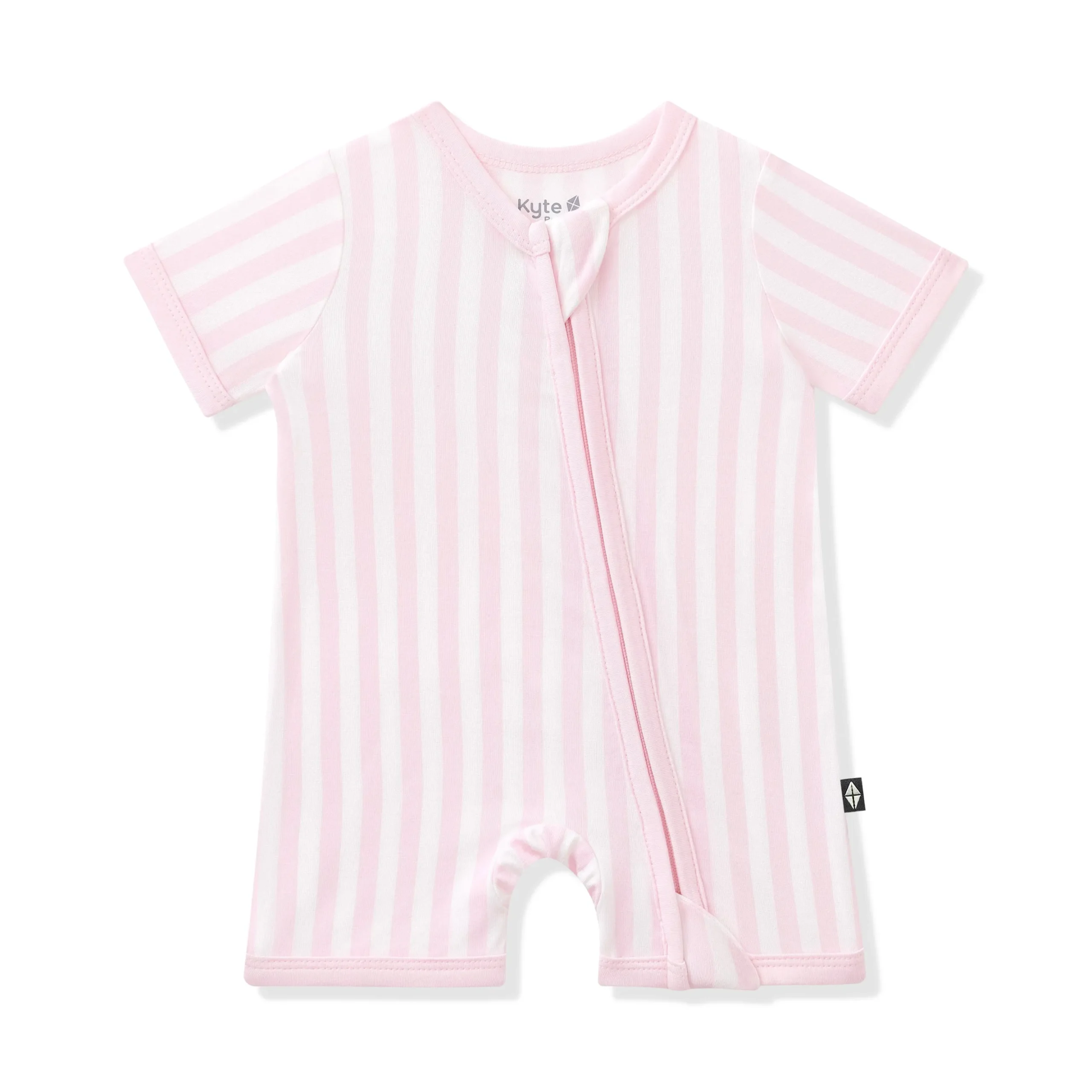 Zipper Shortall Romper in Small Sakura Stripe